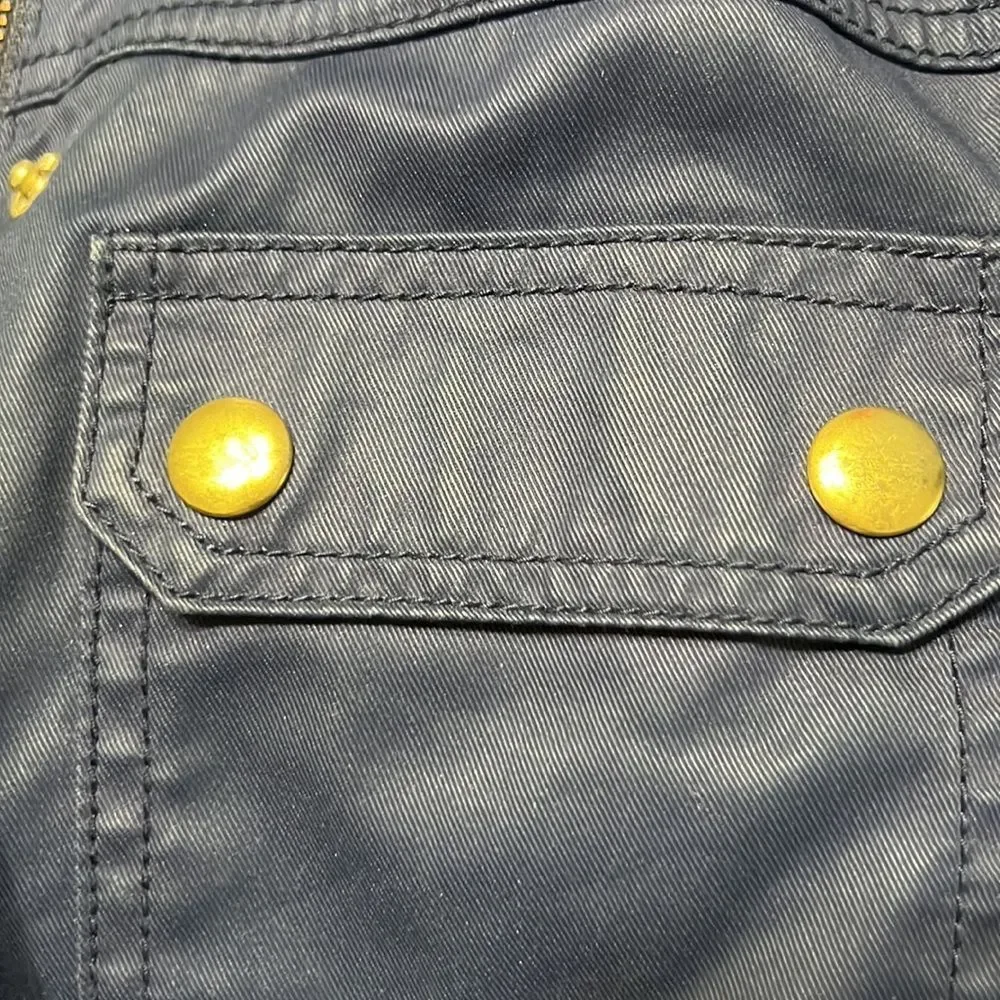 J Crew Navy Blue Gold Snap Waxed Utility Rain Jacket Sz XXS EUC